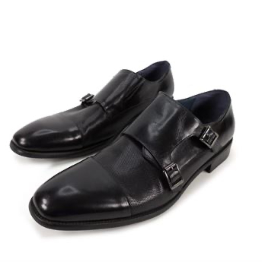 Stacy Adams Jennings Cap Toe Double Monk Black Leather Shoes Size 11